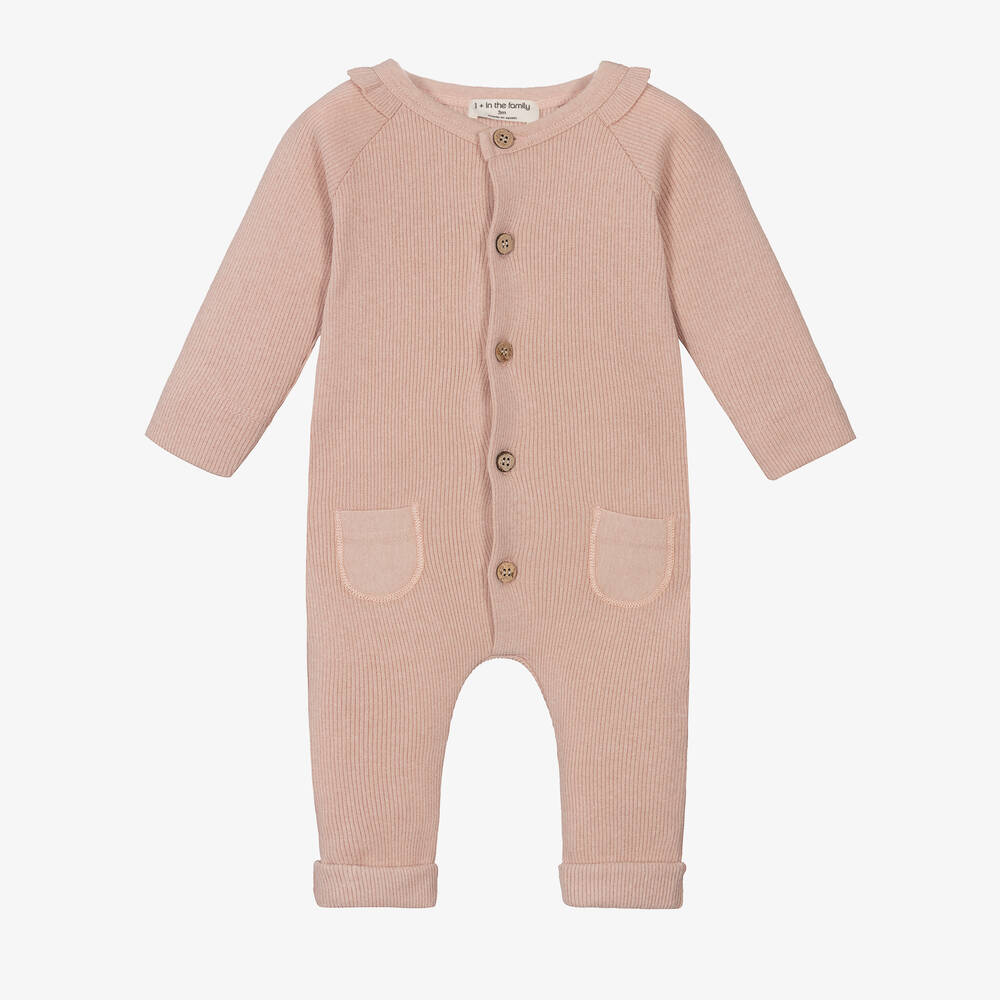1 + in the family - Baby Girls Pink Ribbed Cotton Romper | Childrensalon
