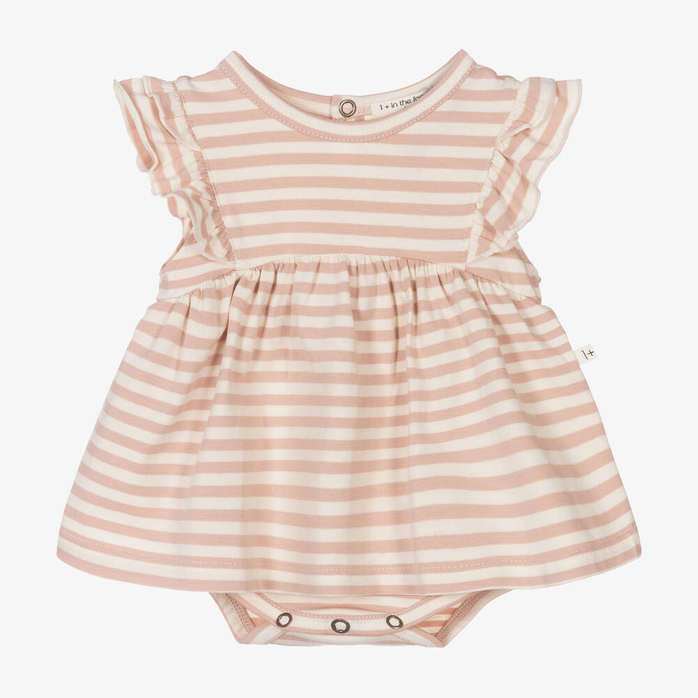 1 + in the family - Robe rose rayée en coton bébé fille | Childrensalon