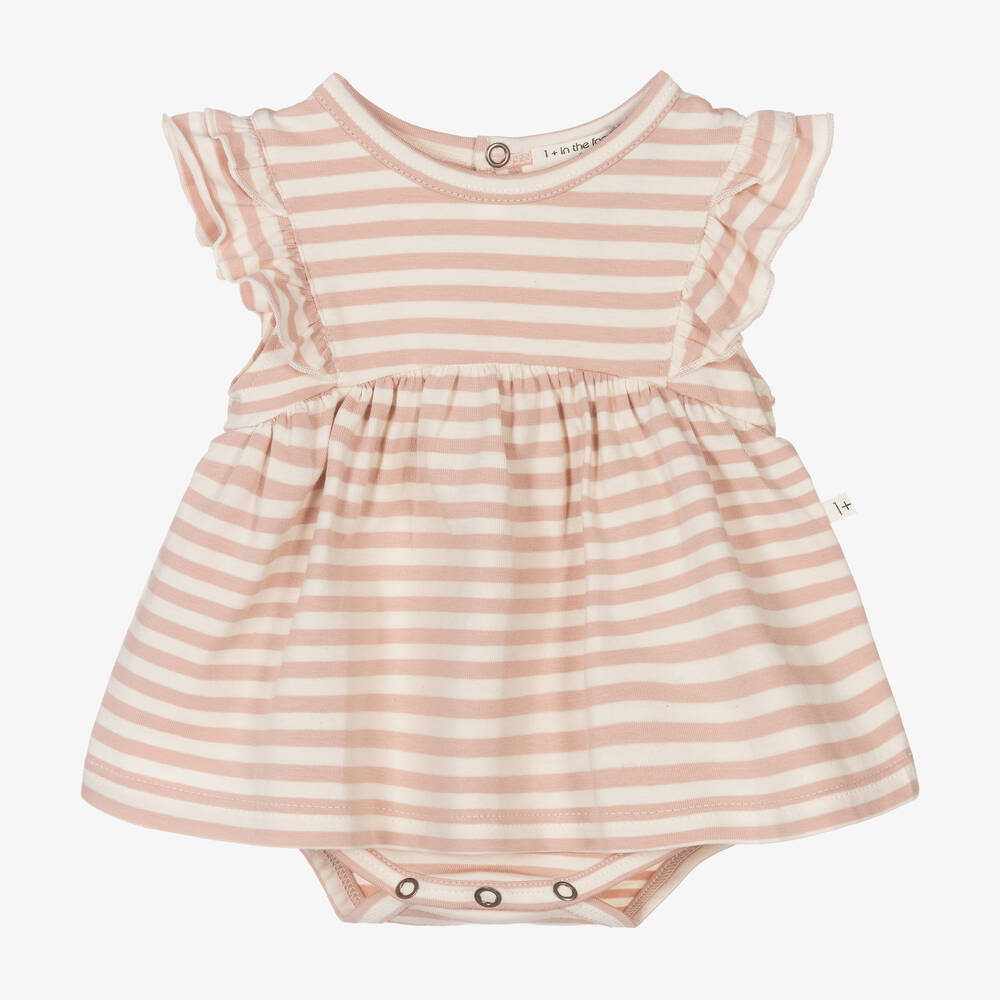 1 + in the family - Baby Girls Pink Striped Cotton Dress | Childrensalon