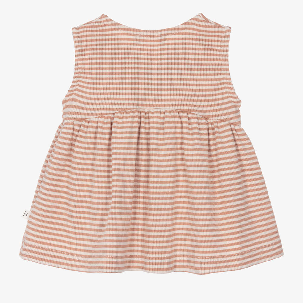 1 + in the family-فستان قطن جيرسي مضلع ومقلم لون زهري وعاجي | Childrensalon Outlet