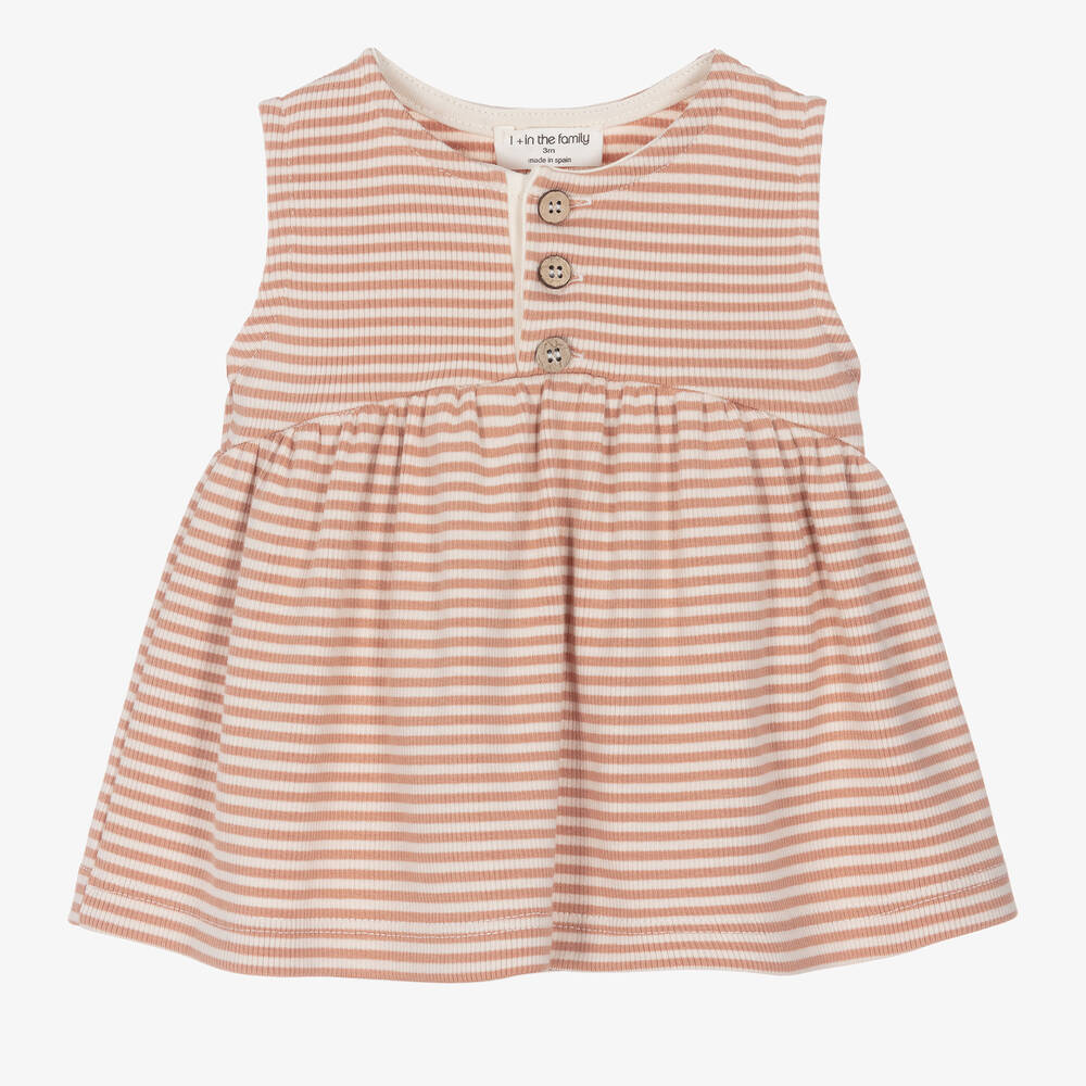 1 + in the family-Baby Girls Pink Striped Cotton Dress | Childrensalon Outlet