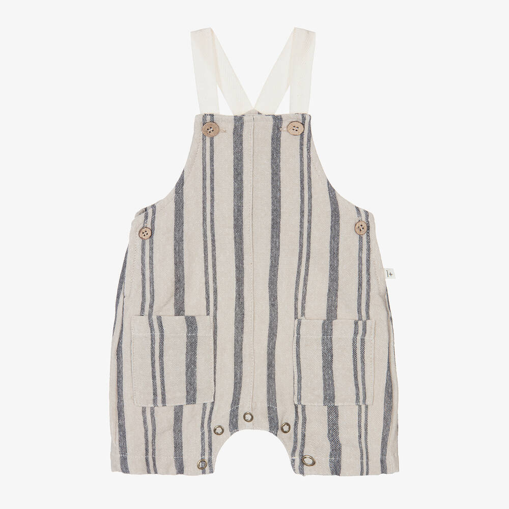 1 + in the family - Beige & Blue Striped Dungaree Shorts | Childrensalon