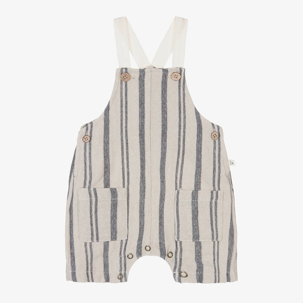 1 + in the family-Beige & Blue Striped Dungaree Shorts | Childrensalon Outlet