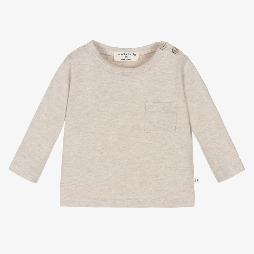 1 + in the family - Beige Cotton Jersey Top | Childrensalon
