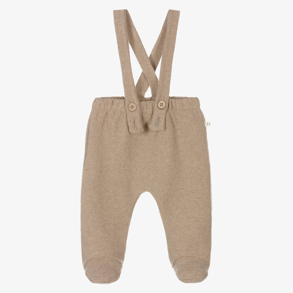 1 + in the family - Beige Cotton Knit Baby Trousers | Childrensalon