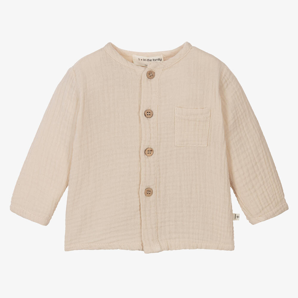 1 + in the family - Beige Cotton Seersucker Shirt | Childrensalon
