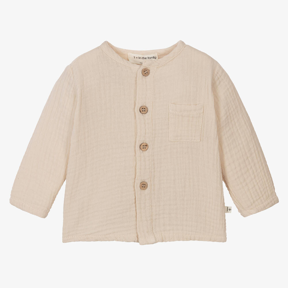 1 + in the family - Chemise beige en coton gaufré | Childrensalon