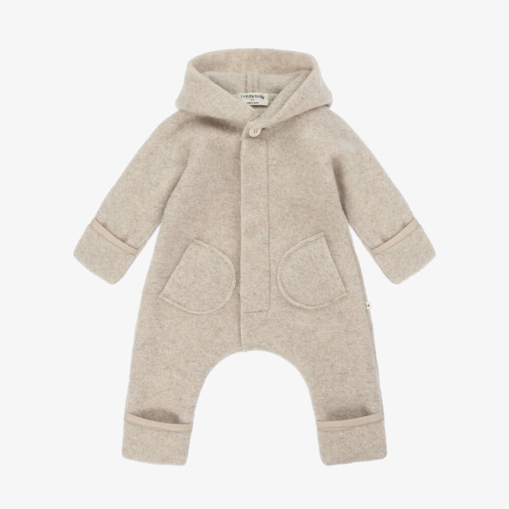 1 + in the family-Кремовый флисовый комбинезон с капюшоном для малышей | Childrensalon Outlet