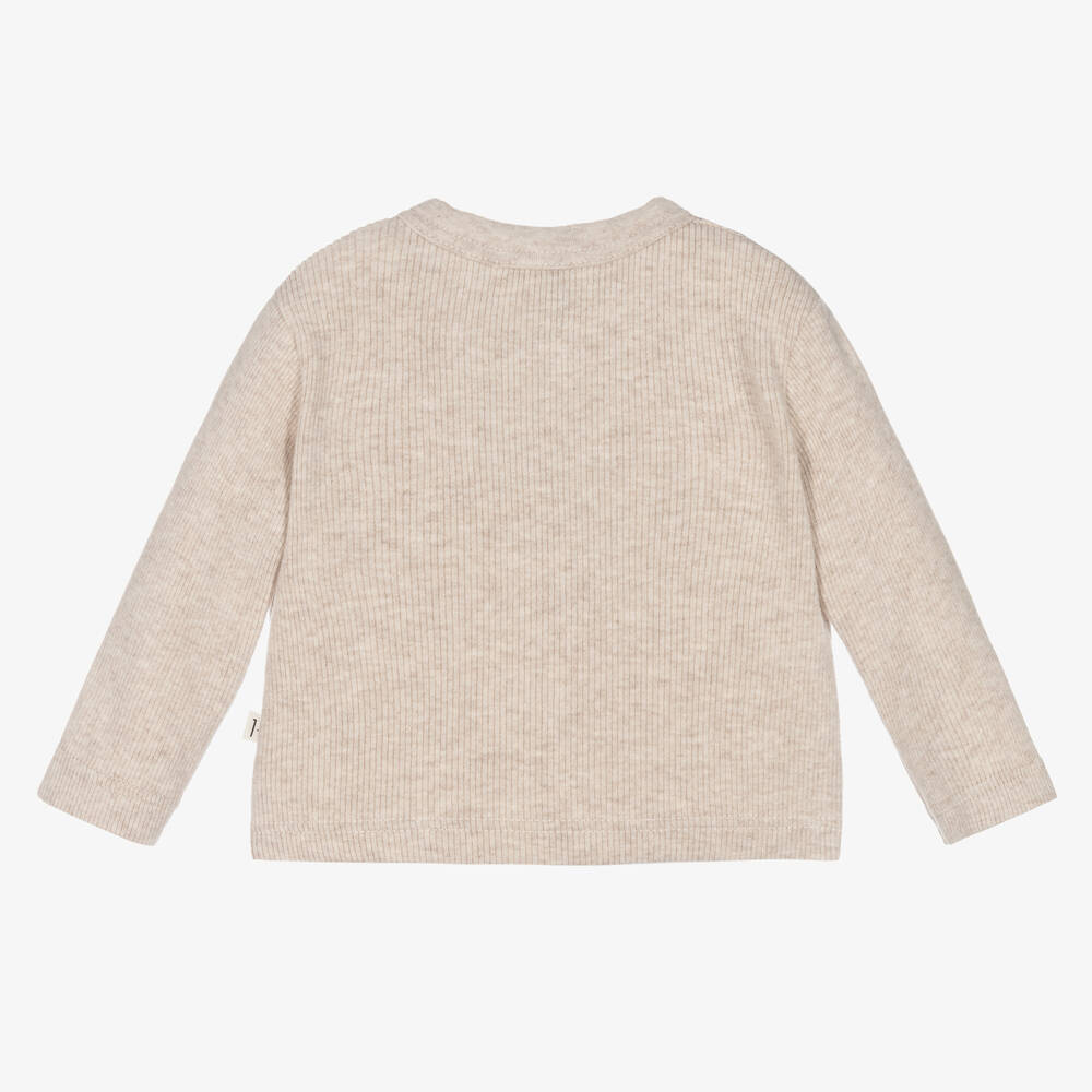 1 + in the family-Beige Ribbed Cotton Jersey Cardigan | Childrensalon Outlet