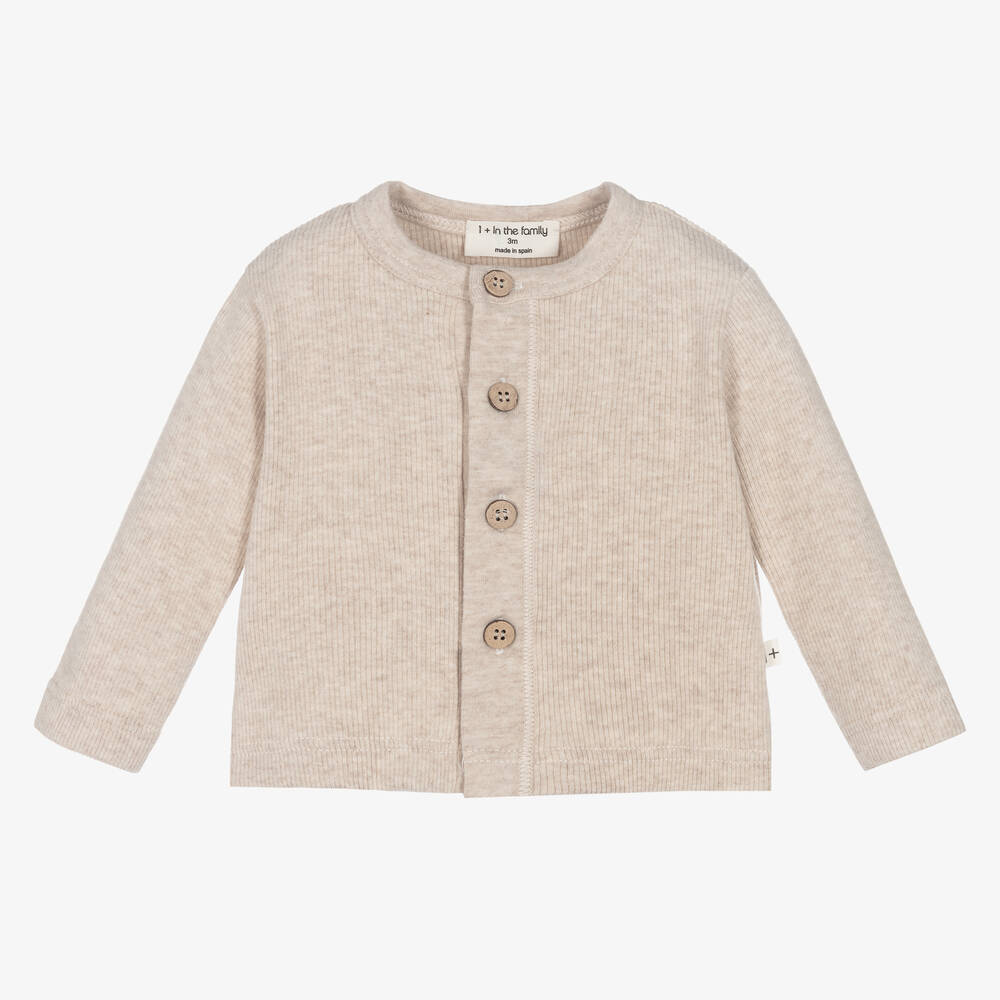 1 + in the family - Beige Baumwolljersey-Strickjacke | Childrensalon