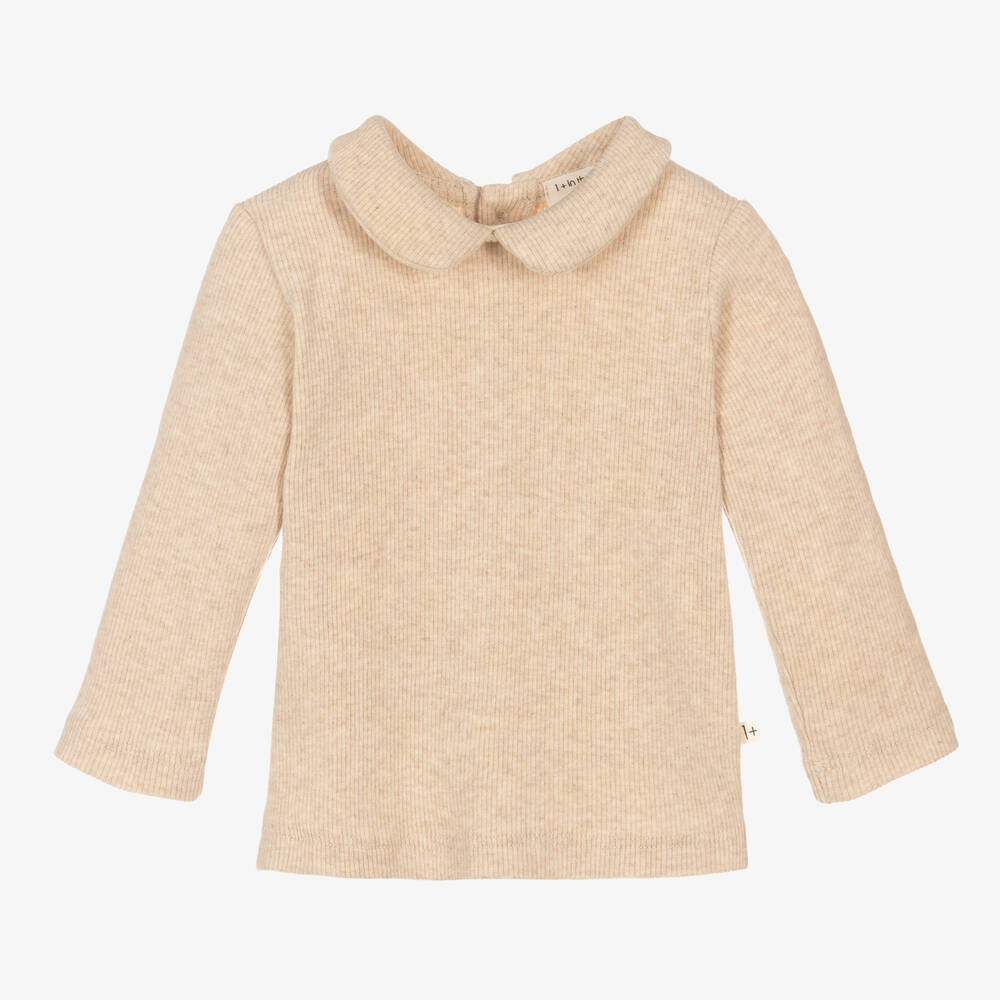 1 + in the family - Beige Ribbed Cotton Top | Childrensalon