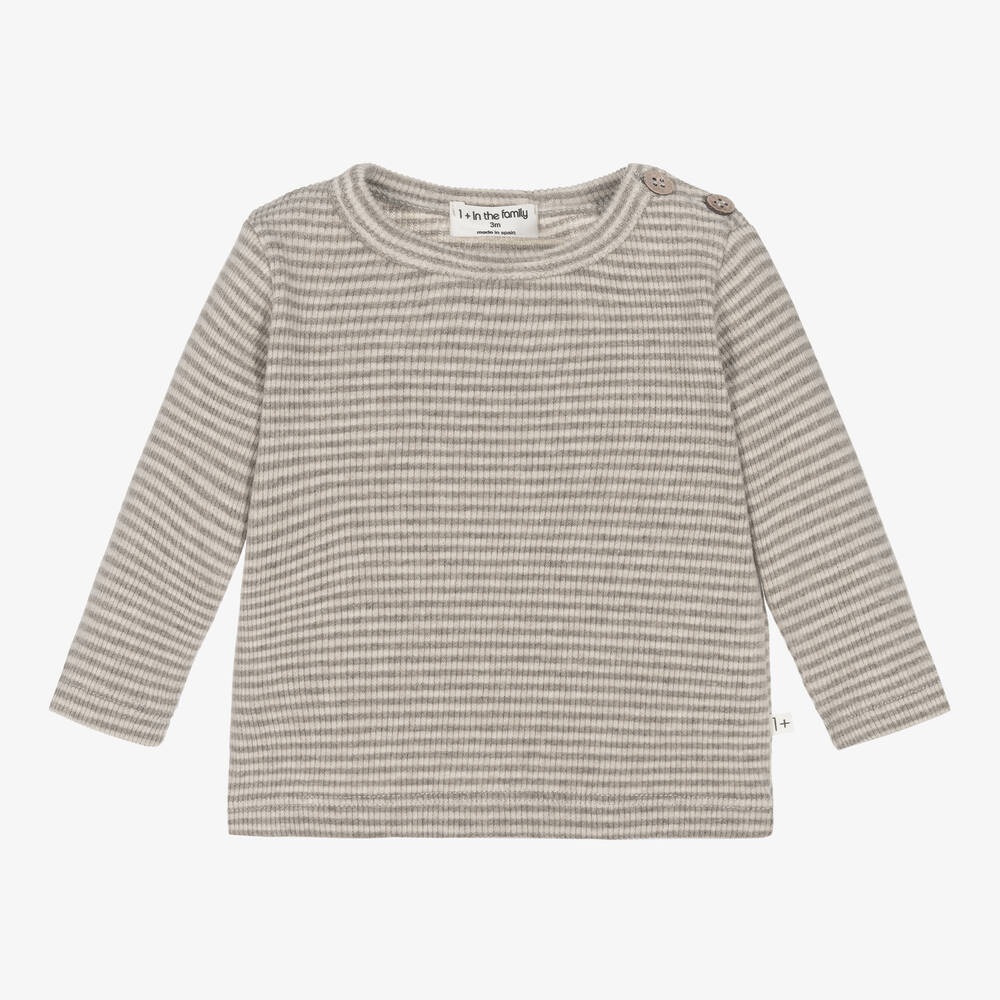 1 + in the family - Beige Striped Cotton Jersey Top | Childrensalon