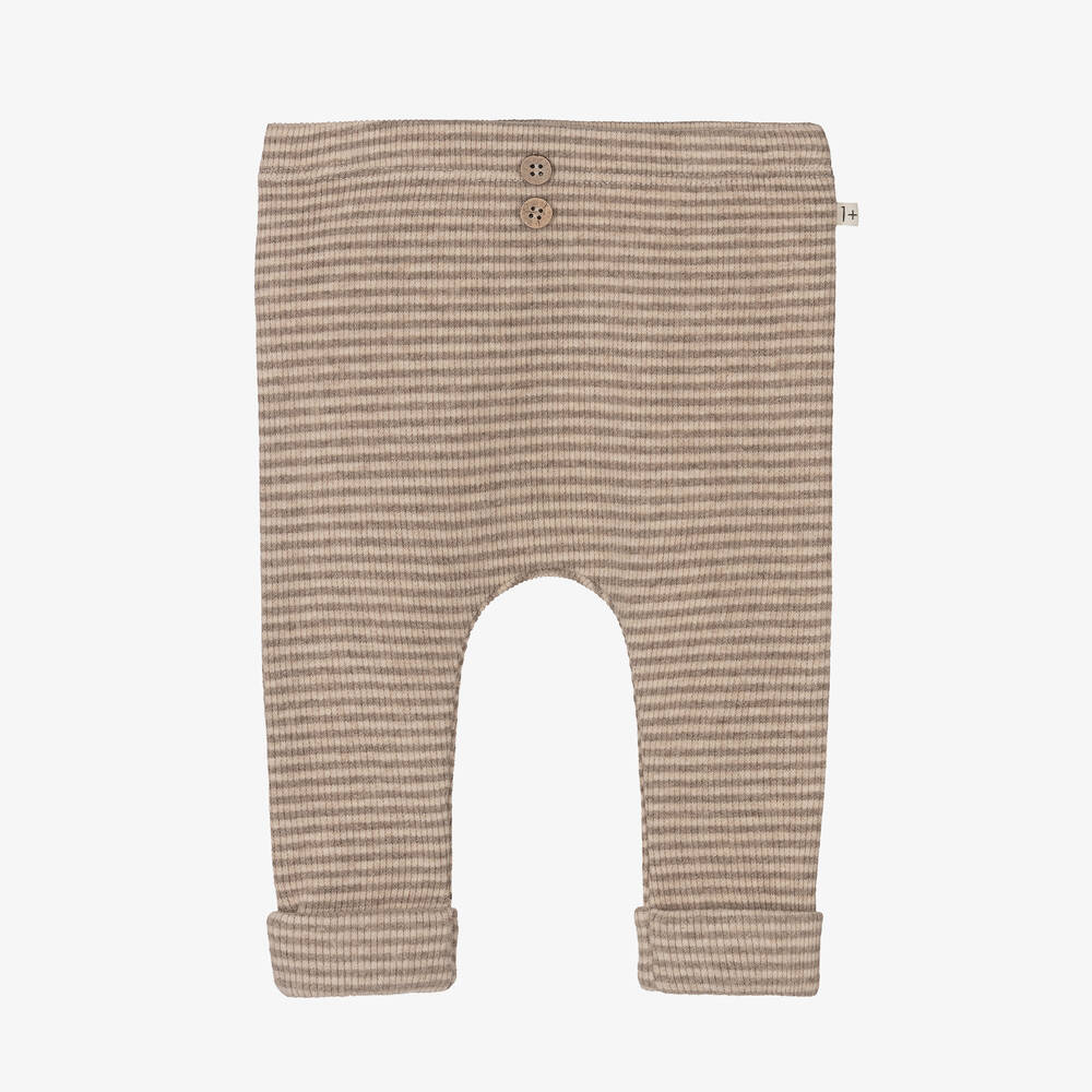 1 + in the family - Beige Striped Cotton Knit Leggings | Childrensalon