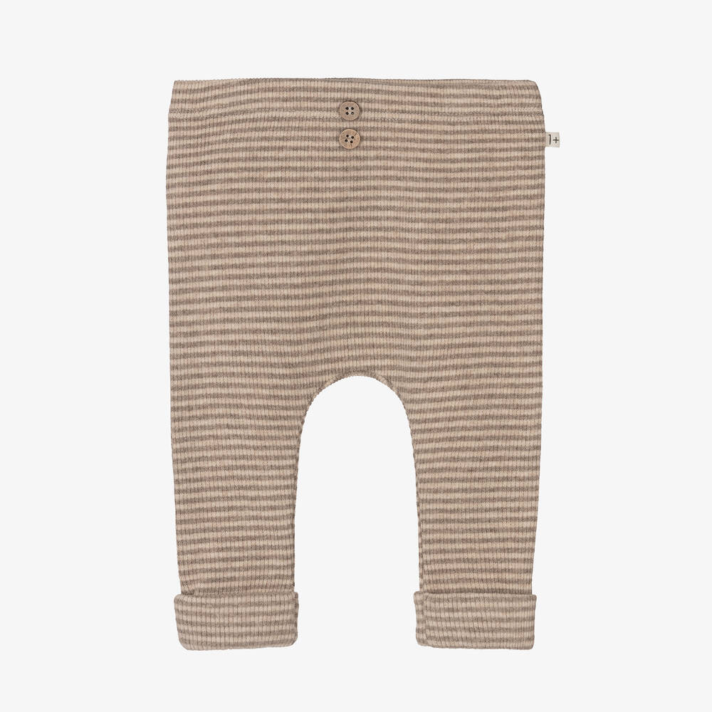 1 + in the family-Beige Striped Cotton Knit Leggings | Childrensalon Outlet