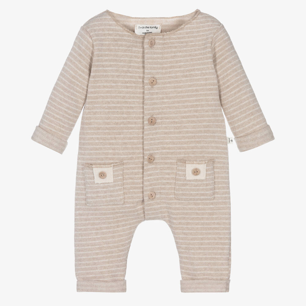1 + in the family - Pyjama beige rayé en coton bébé | Childrensalon