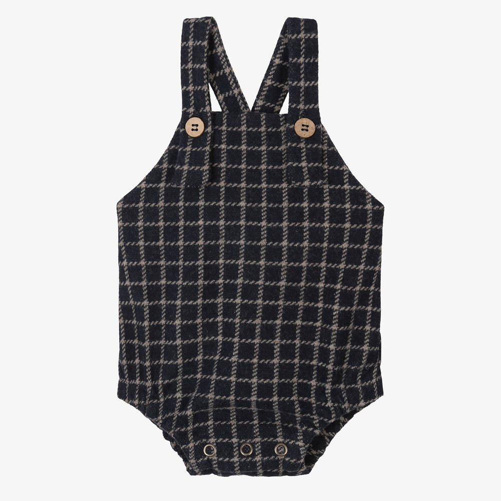 1 + in the family - Blue & Beige Checked Cotton Dungarees | Childrensalon