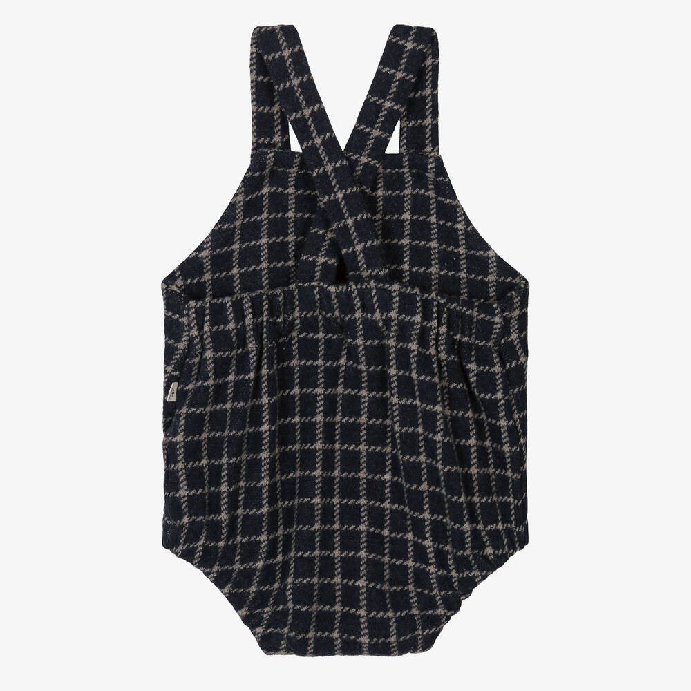 1 + in the family-Blue & Beige Checked Cotton Dungarees | Childrensalon Outlet