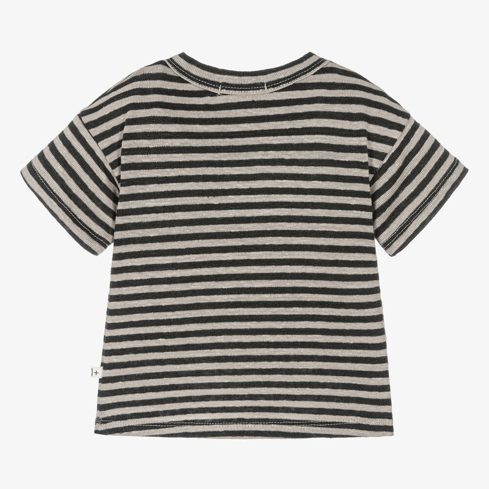 1 + in the family-Boys Beige & Black Stripe Linen T-Shirt | Childrensalon Outlet