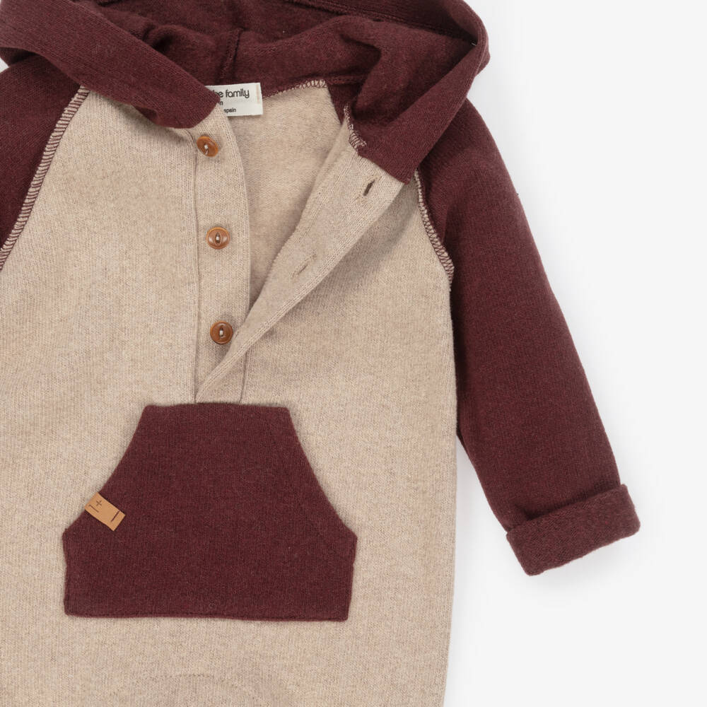 1 + in the family-Boys Beige & Burgundy Red Knitted Romper | Childrensalon Outlet