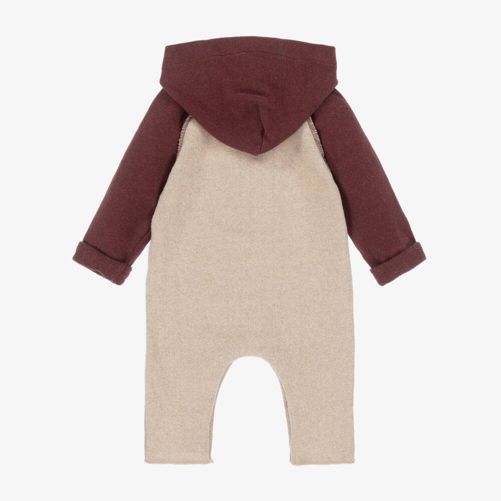 1 + in the family-Boys Beige & Burgundy Red Knitted Romper | Childrensalon Outlet