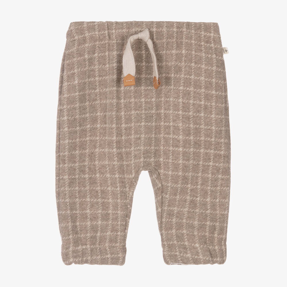 1 + in the family - Boys Beige Checked Cotton Trousres | Childrensalon