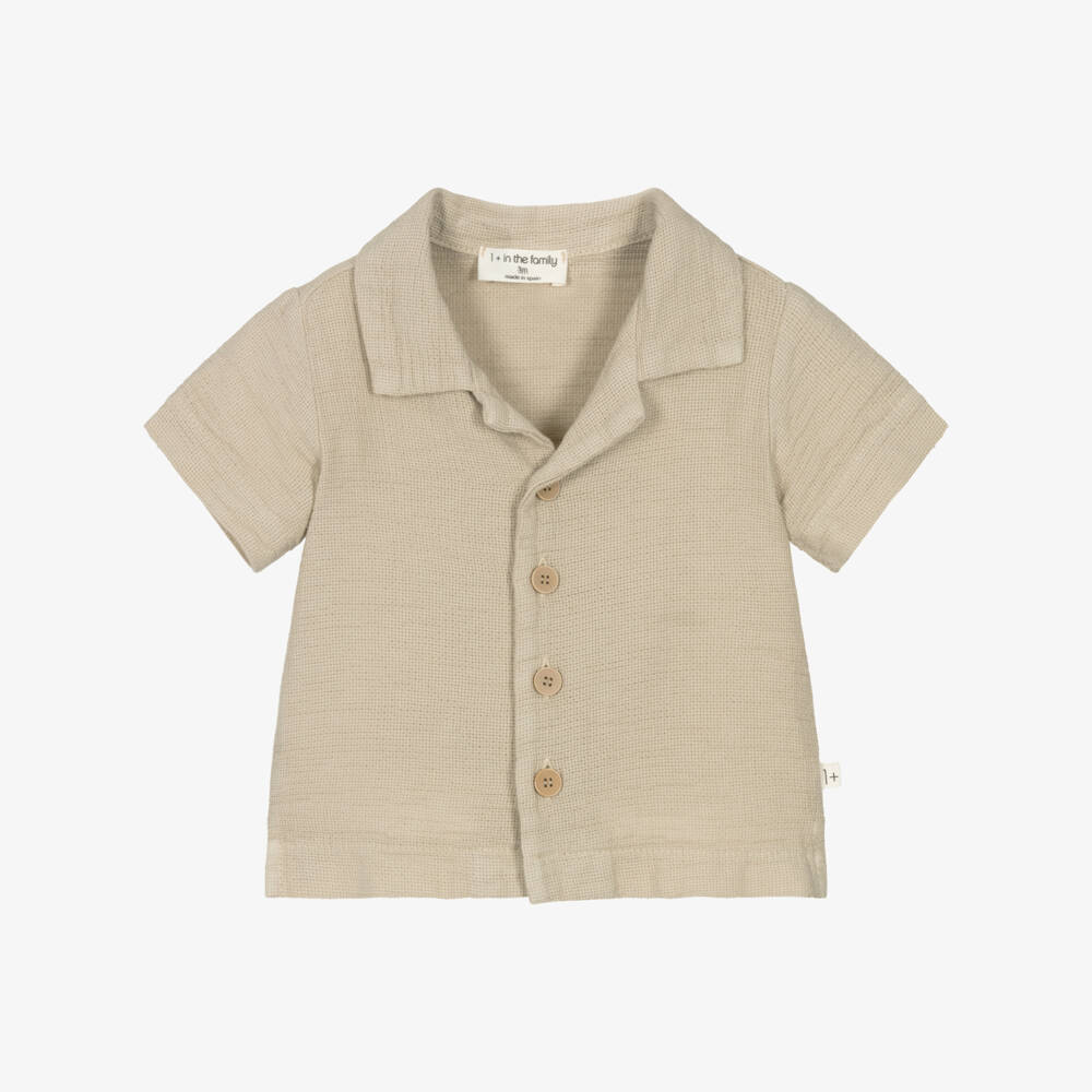 1 + in the family-Boys Beige Cotton Shirt | Childrensalon Outlet