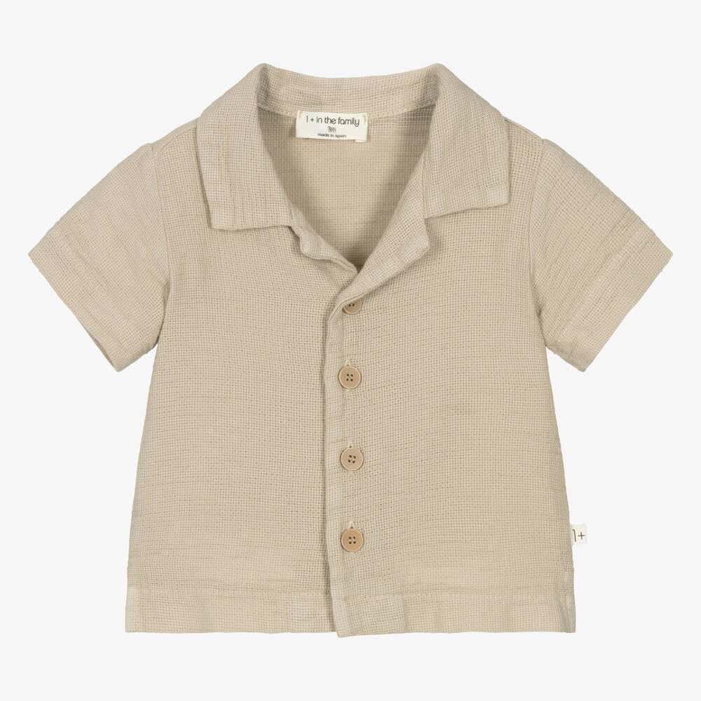1 + in the family-Boys Beige Cotton Shirt | Childrensalon Outlet