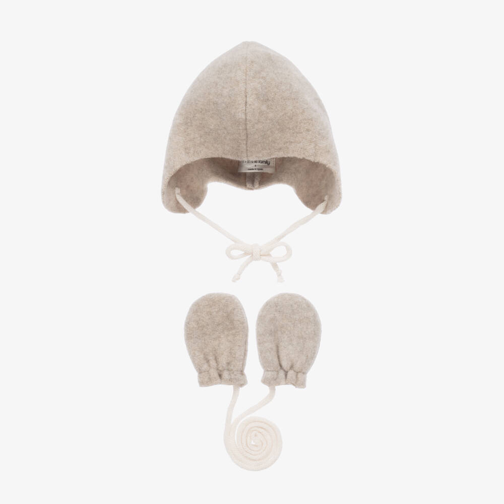 1 + in the family-Boys Beige Fleece Hat & Mittens | Childrensalon Outlet