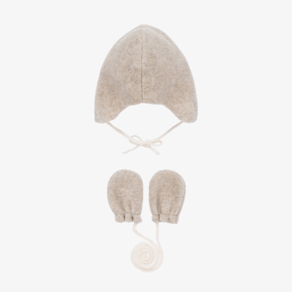 1 + in the family-Boys Beige Fleece Hat & Mittens | Childrensalon Outlet