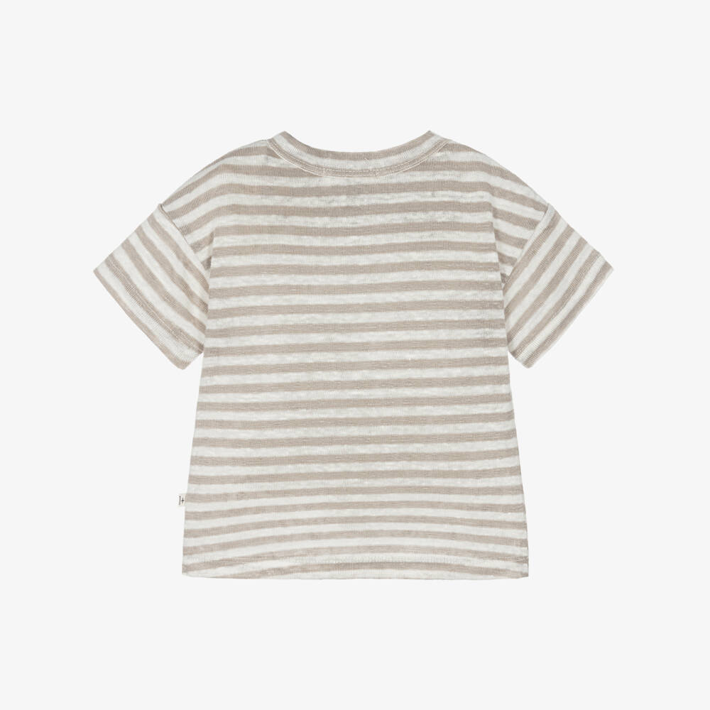 1 + in the family-Boys Beige & Ivory Stripe Linen T-Shirt | Childrensalon Outlet