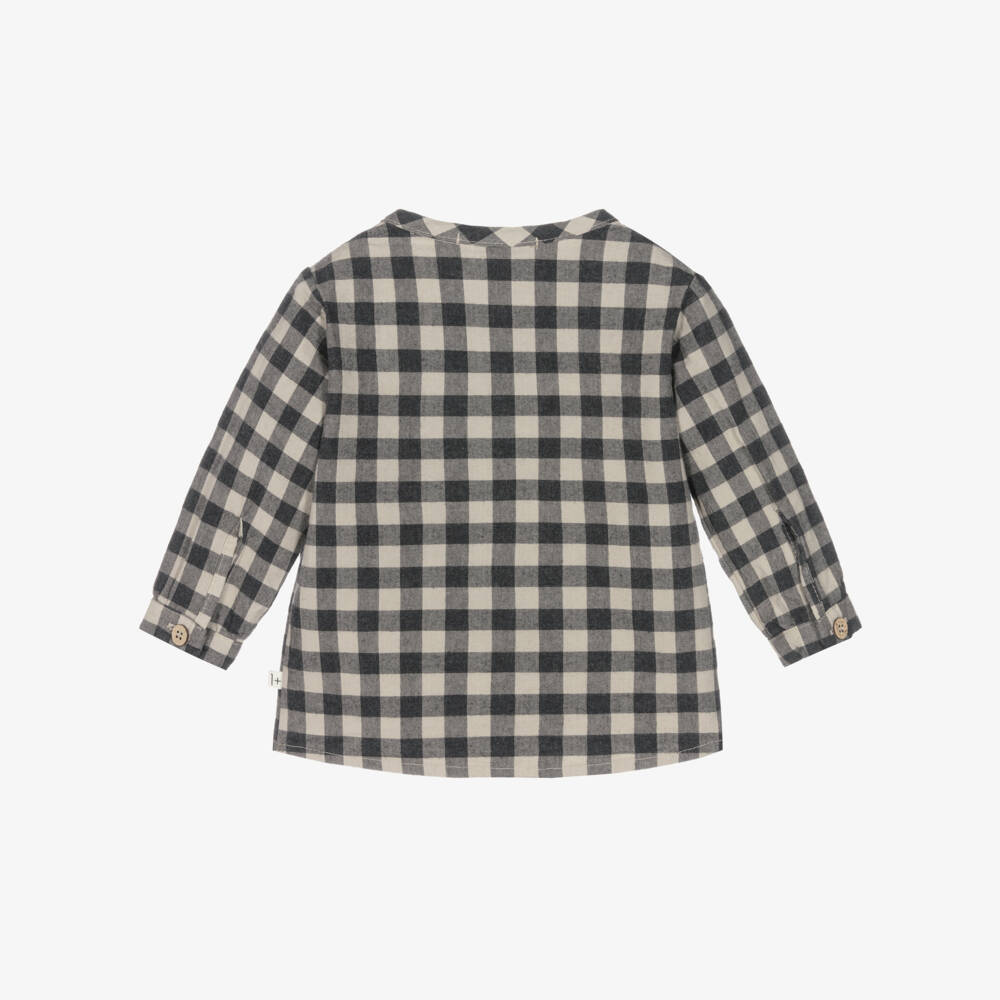 1 + in the family-Boys Black & Beige Cotton Gingham Shirt | Childrensalon Outlet