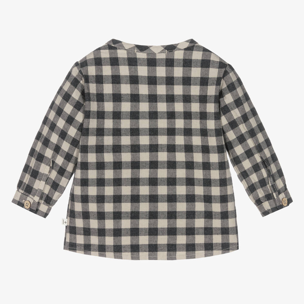 1 + in the family-Boys Black & Beige Cotton Gingham Shirt | Childrensalon Outlet