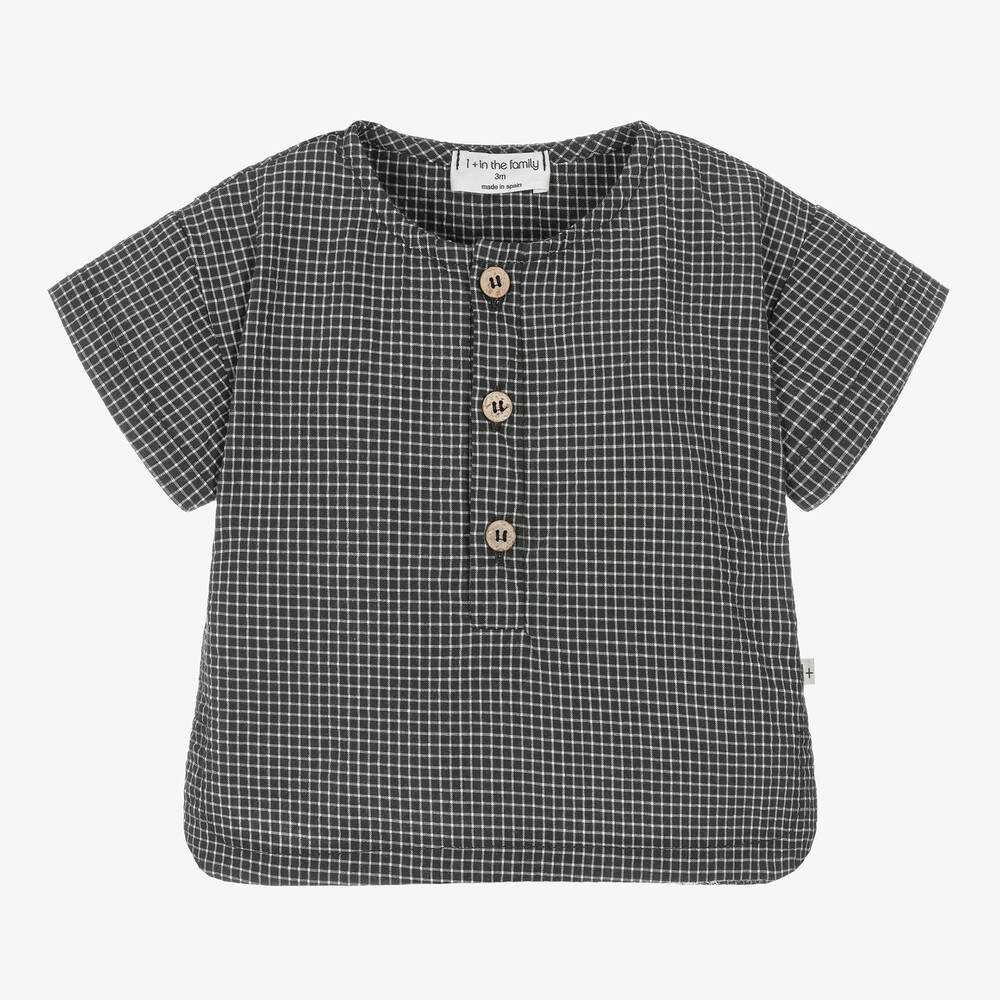1 + in the family-Boys Black Check Cotton Shirt | Childrensalon Outlet