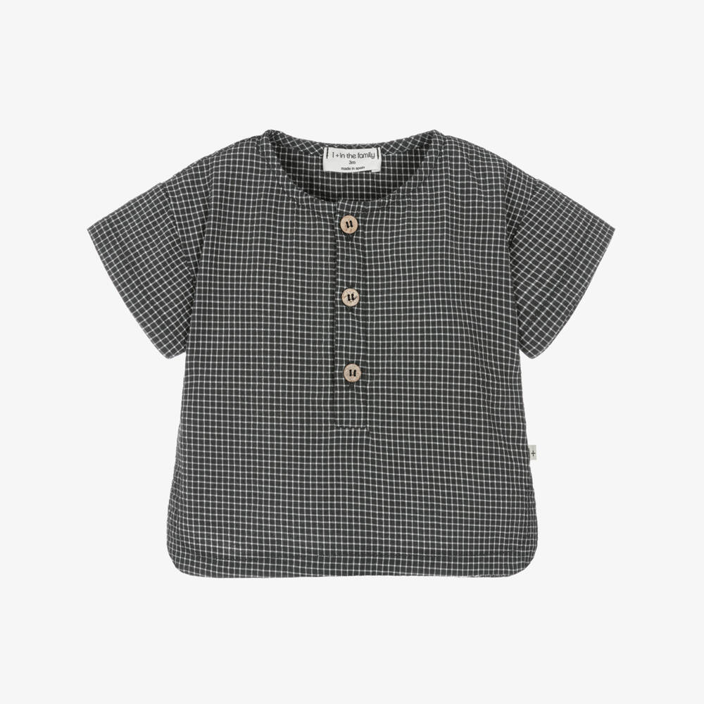 1 + in the family-Boys Black Check Cotton Shirt | Childrensalon Outlet