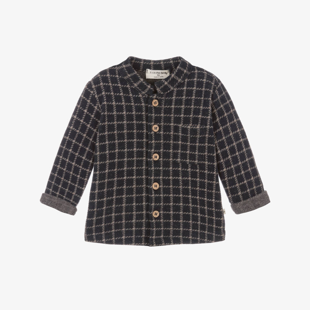1 + in the family-Boys Blue & Beige Checked Cotton Shirt | Childrensalon Outlet