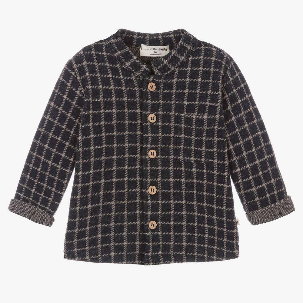1 + in the family - Boys Blue & Beige Checked Cotton Shirt | Childrensalon