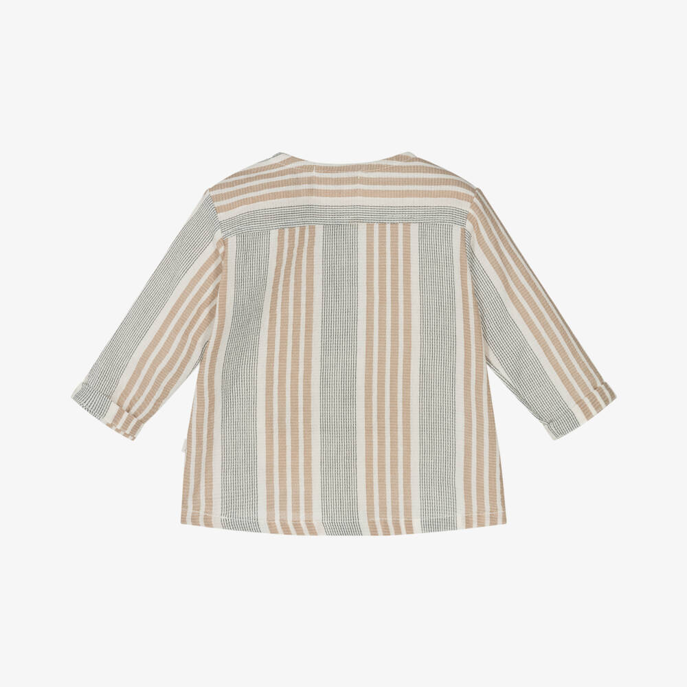 1 + in the family-Boys Classic Beige Striped Shirt | Childrensalon Outlet