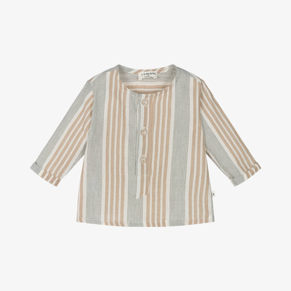 1 + in the family-Boys Classic Beige Striped Shirt | Childrensalon Outlet