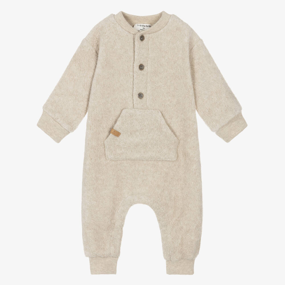 1 + in the family-Boys Cosy Beige Fleece Romper | Childrensalon Outlet