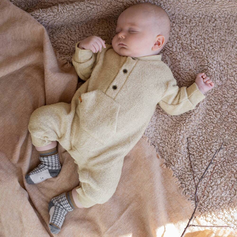 1 + in the family-Boys Cosy Beige Fleece Romper | Childrensalon Outlet