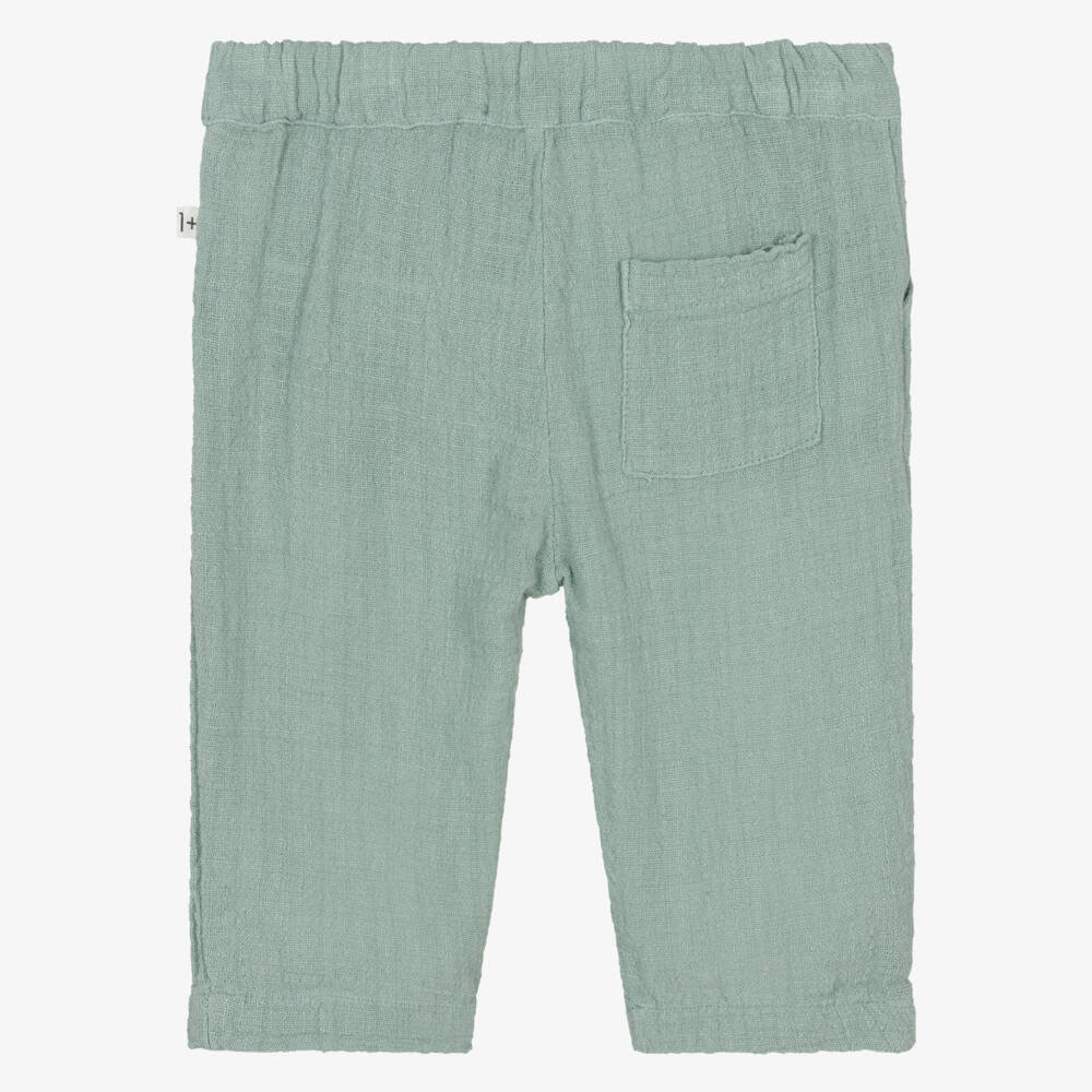 1 + in the family-Boys Green Cotton Trousers with Pockets | Childrensalon Outlet
