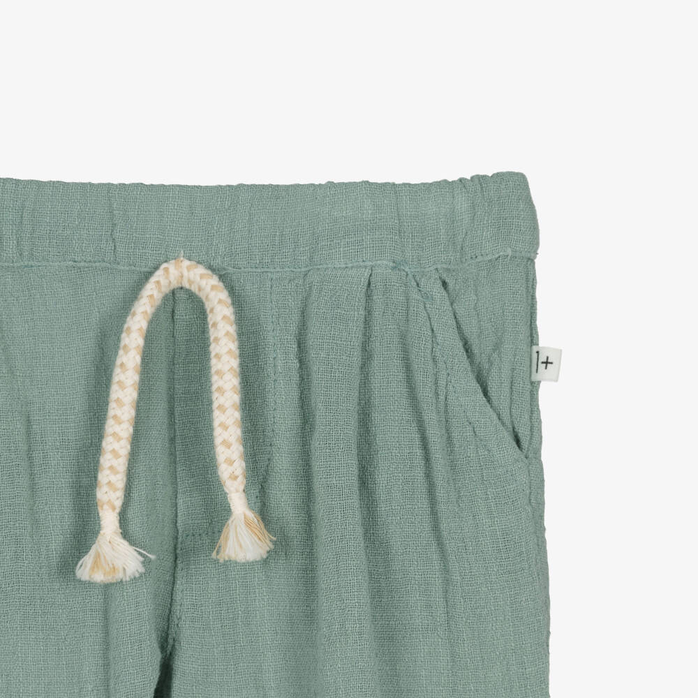 1 + in the family-Boys Green Cotton Trousers with Pockets | Childrensalon Outlet