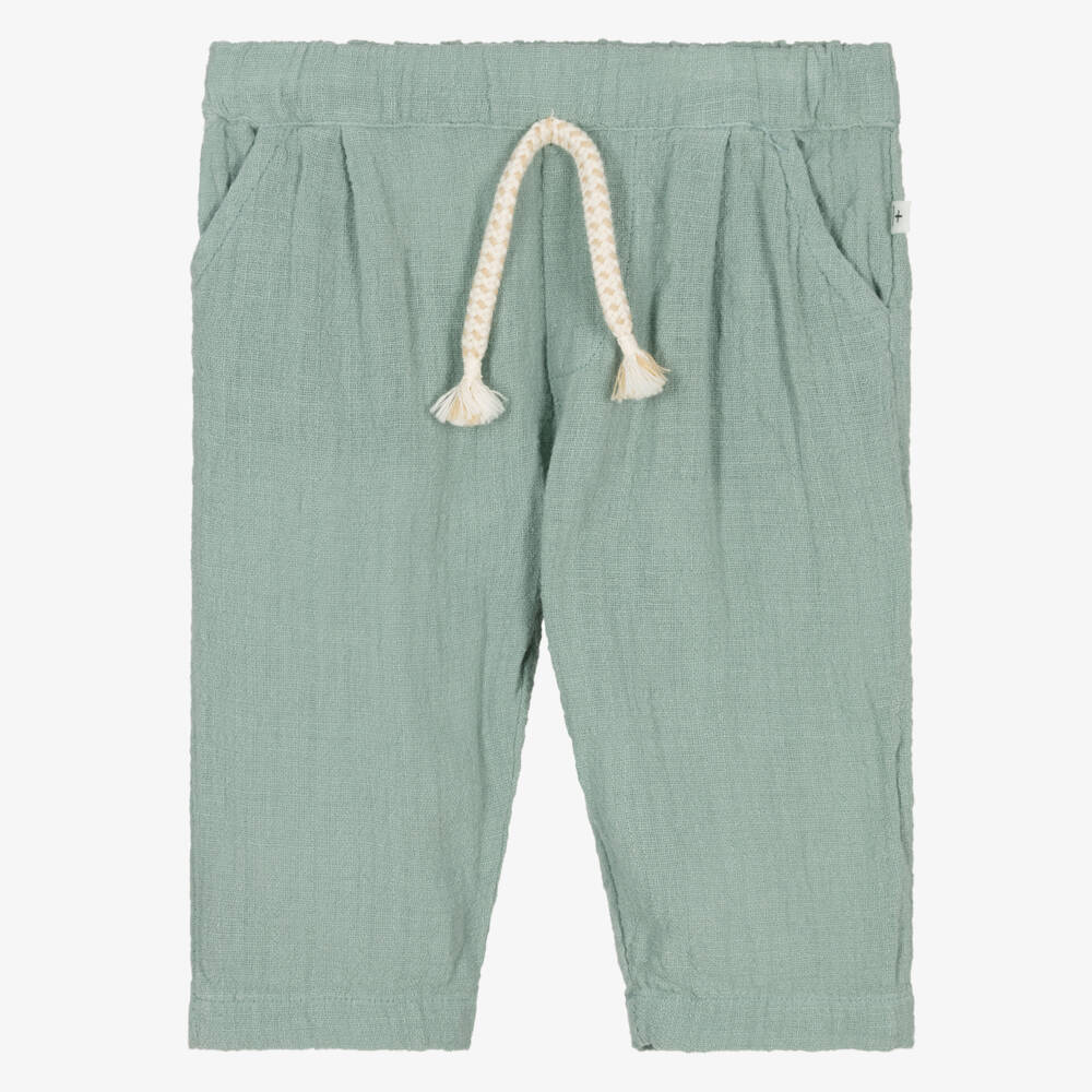 1 + in the family-Boys Green Cotton Trousers with Pockets | Childrensalon Outlet