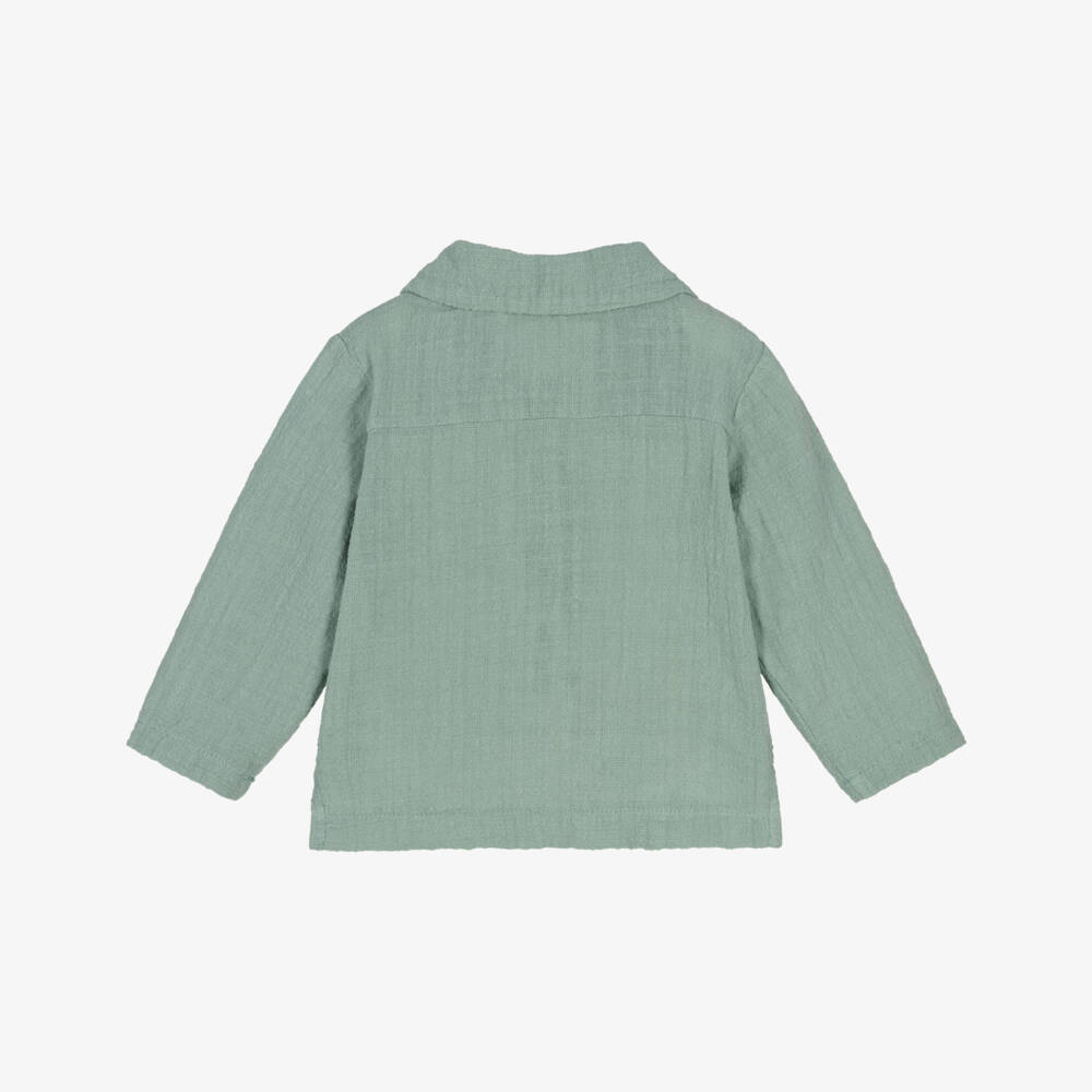 1 + in the family-Boys Green Textured Cotton Shirt | Childrensalon Outlet