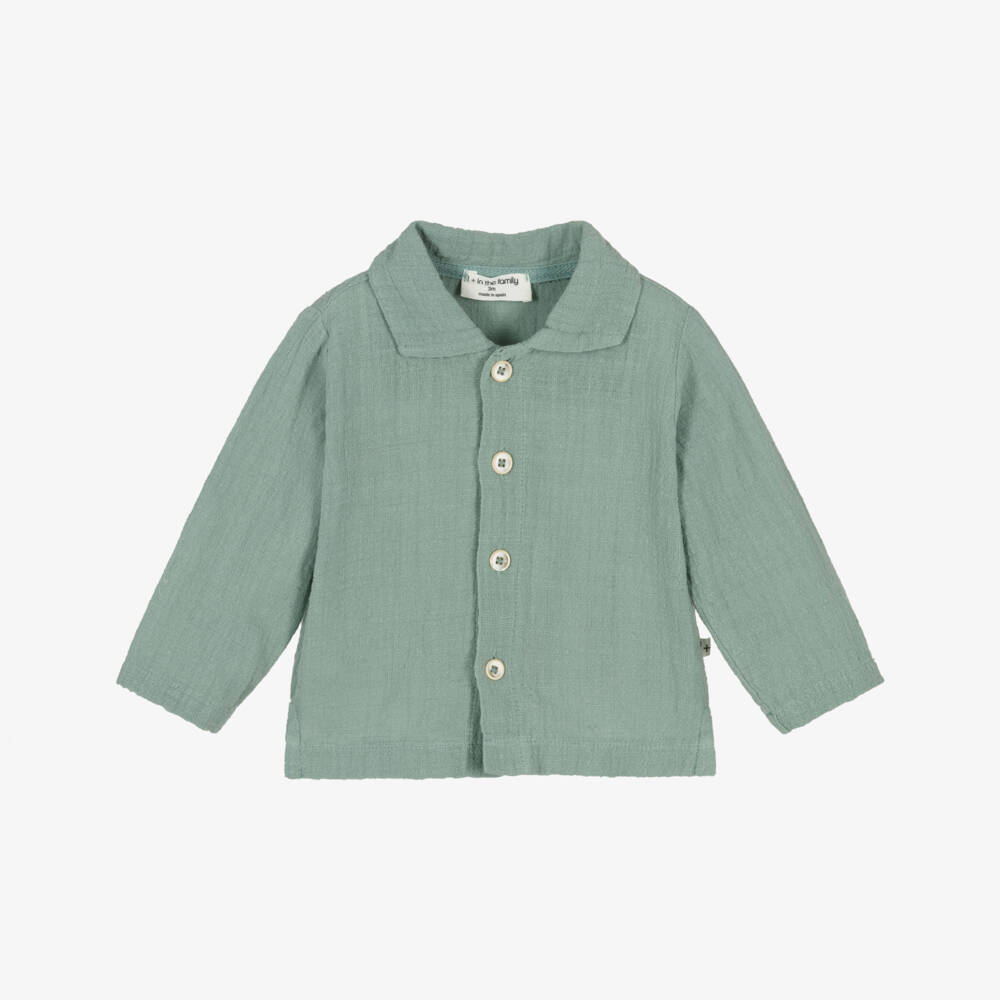 1 + in the family-Boys Green Textured Cotton Shirt | Childrensalon Outlet
