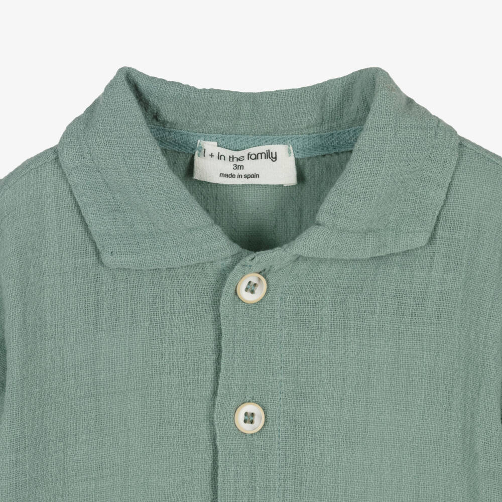 1 + in the family-Boys Green Textured Cotton Shirt | Childrensalon Outlet