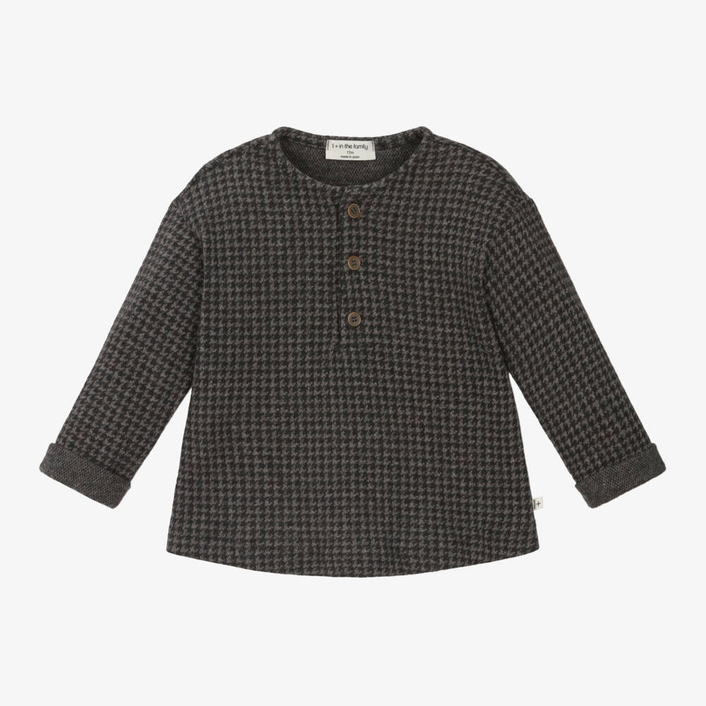 1 + in the family-Boys Grey Houndstooth Cotton Shirt | Childrensalon Outlet