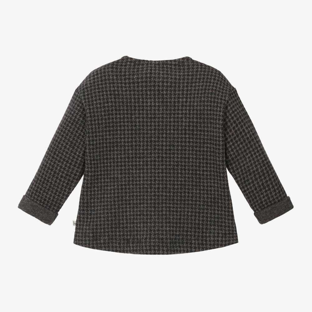 1 + in the family-Boys Grey Houndstooth Cotton Shirt | Childrensalon Outlet