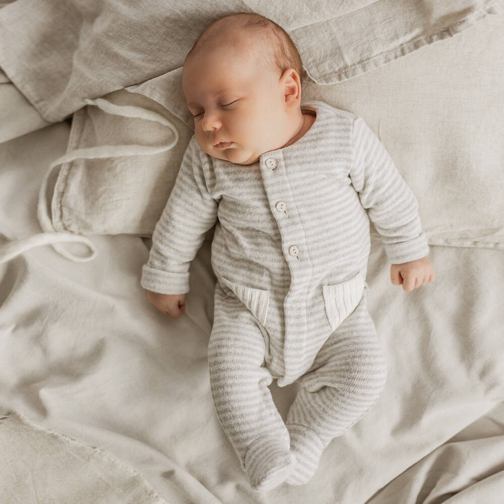 1 + in the family-بيبي غرو قطن محبوك مقلم لون عاجي ورمادي للأطفال | Childrensalon Outlet