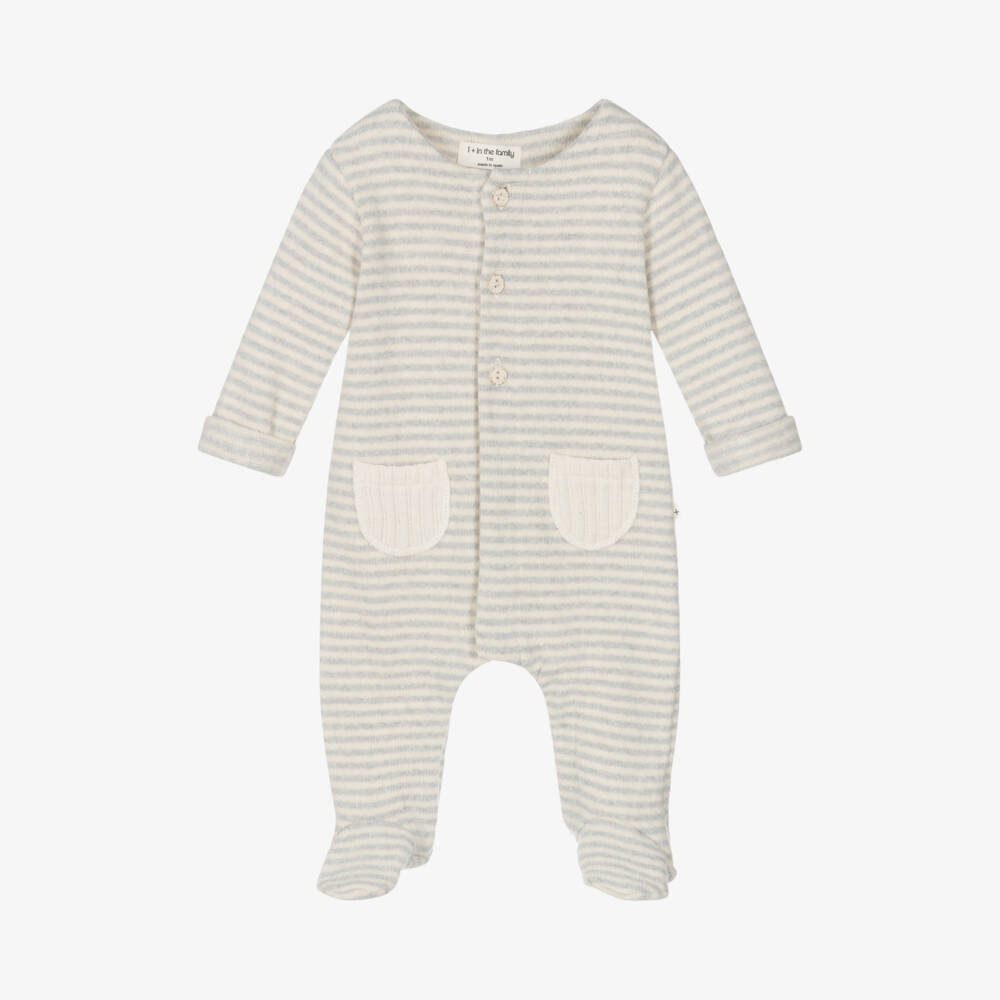 1 + in the family-Boys Grey Stripe Knit Babygrow | Childrensalon Outlet